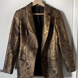 Express Gold Jacquard Blazer (XS + tailored waist!)